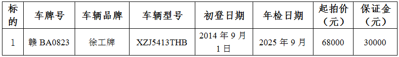 11月4日赣州开元公司拟资产处置所涉及的一辆徐工牌56米泵车网络拍卖公告